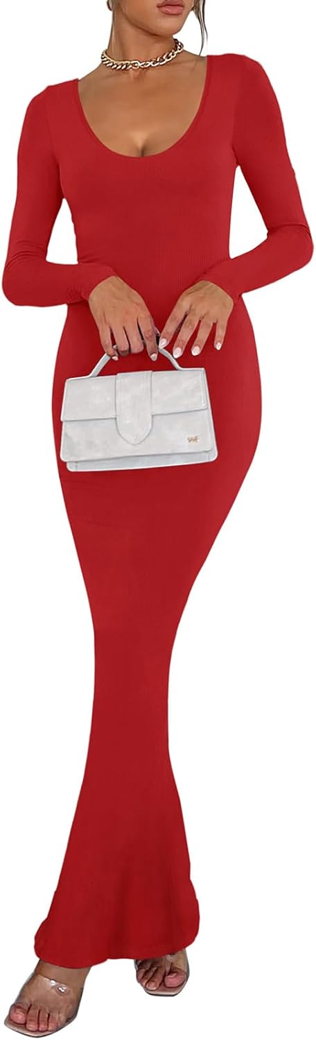 Damen Sexy Langarm Maxikleid