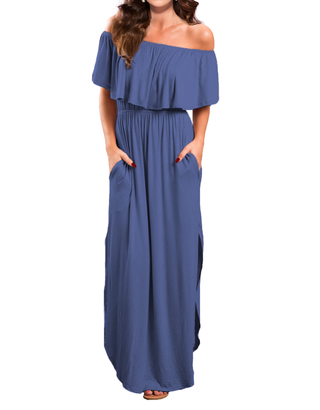 Damen Schulterfreies Sommer Maxikleid