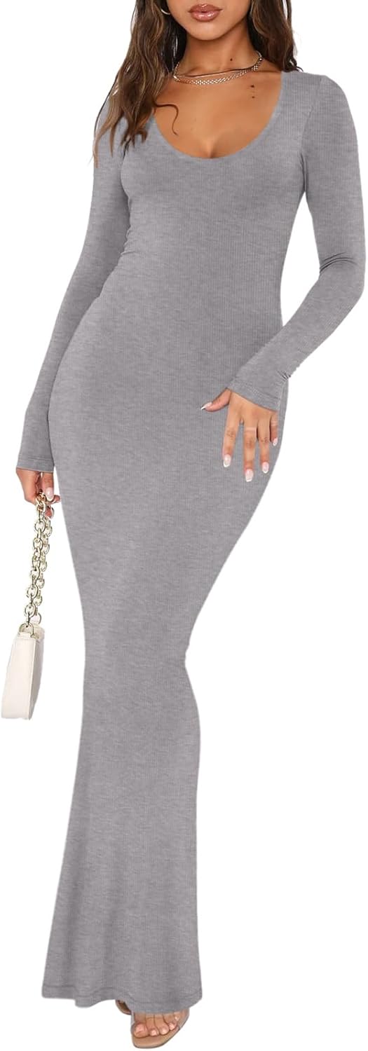 Damen Sexy Langarm Maxikleid
