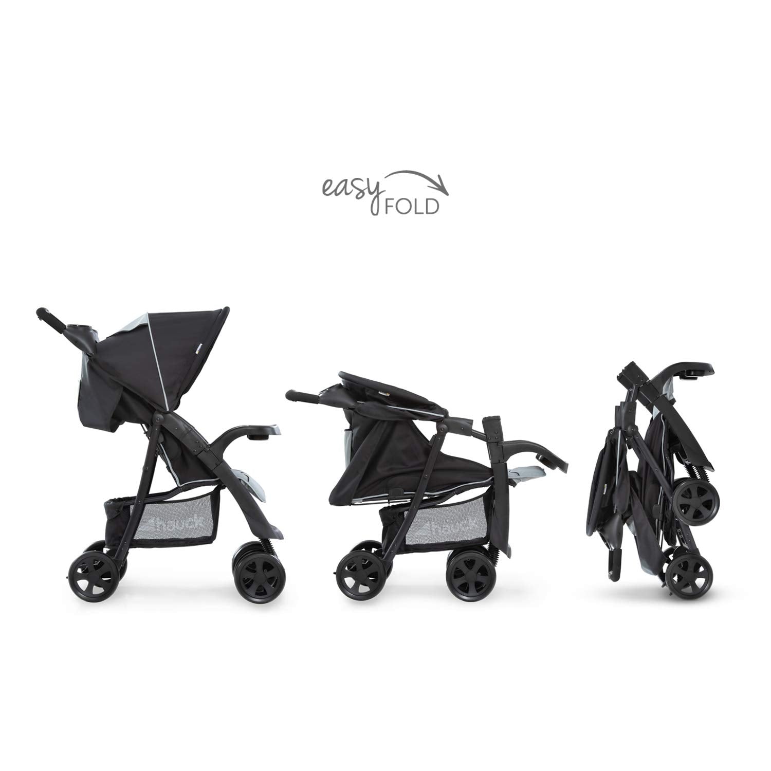 Kompakter Buggy mit Liegefunktion, Getränkehalter & XL-Korb, einhändig faltbar – Caviar/Silver