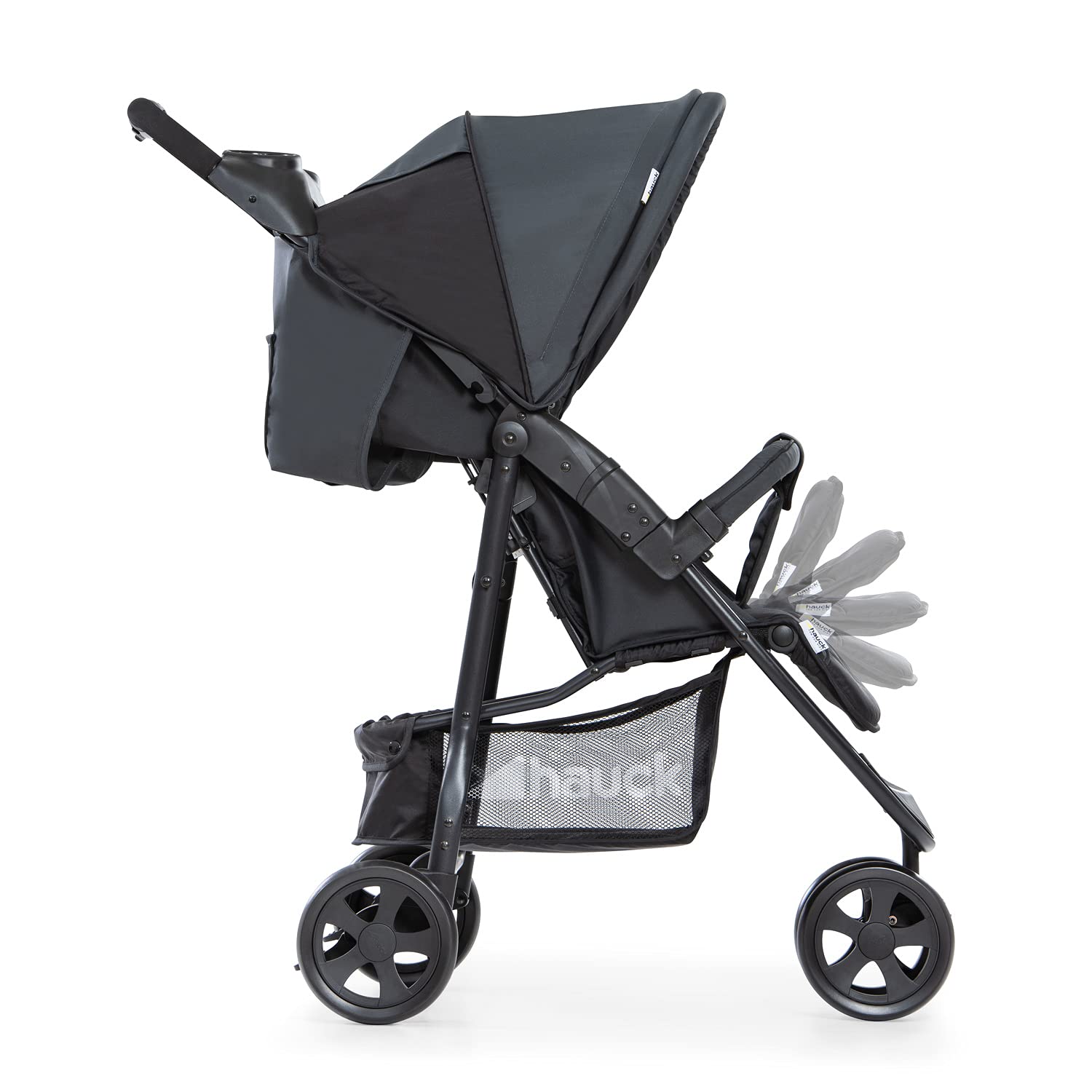 Leichter & Faltbarer Buggy mit Liegefunktion, Getränkehalter & XL-Korb – Schwarz