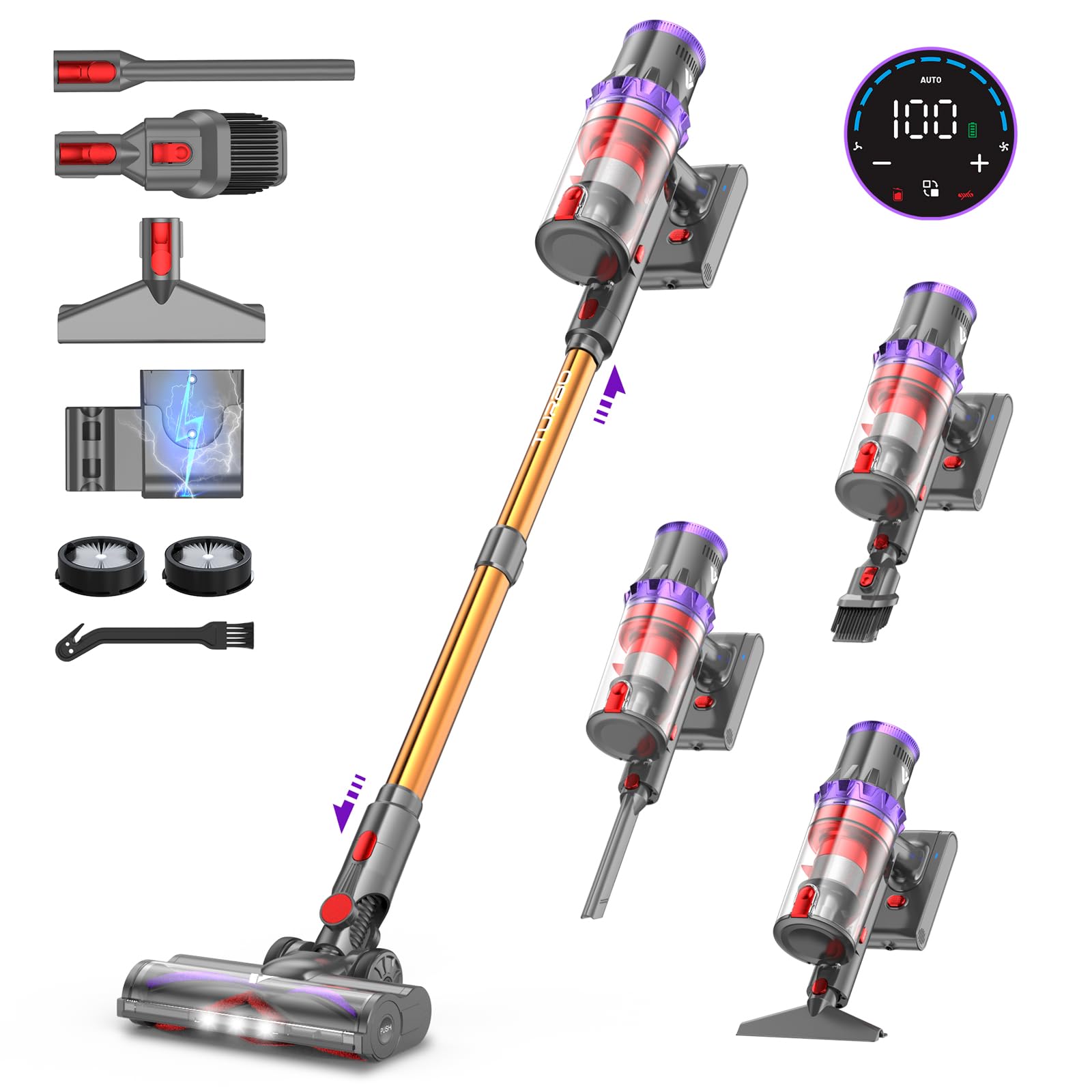 Coovy SU7 Akku Staubsauger – 580W, 45000Pa, Kabellos, bis zu 70 Min Laufzeit, Großes Display & Automatikmodus