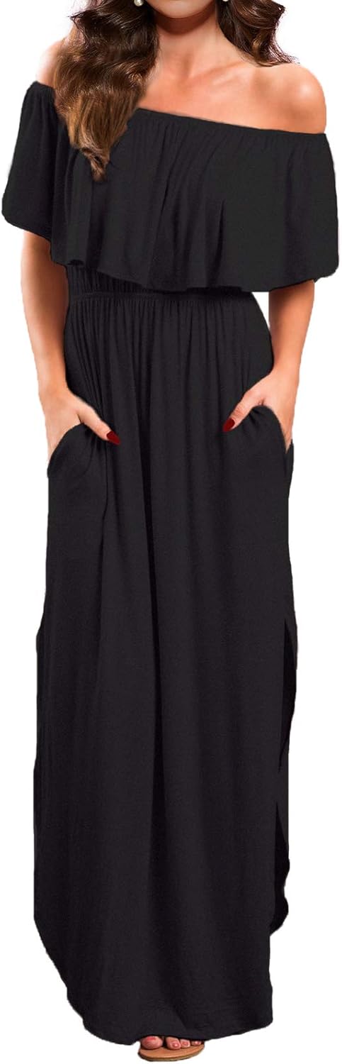Damen Schulterfreies Sommer Maxikleid