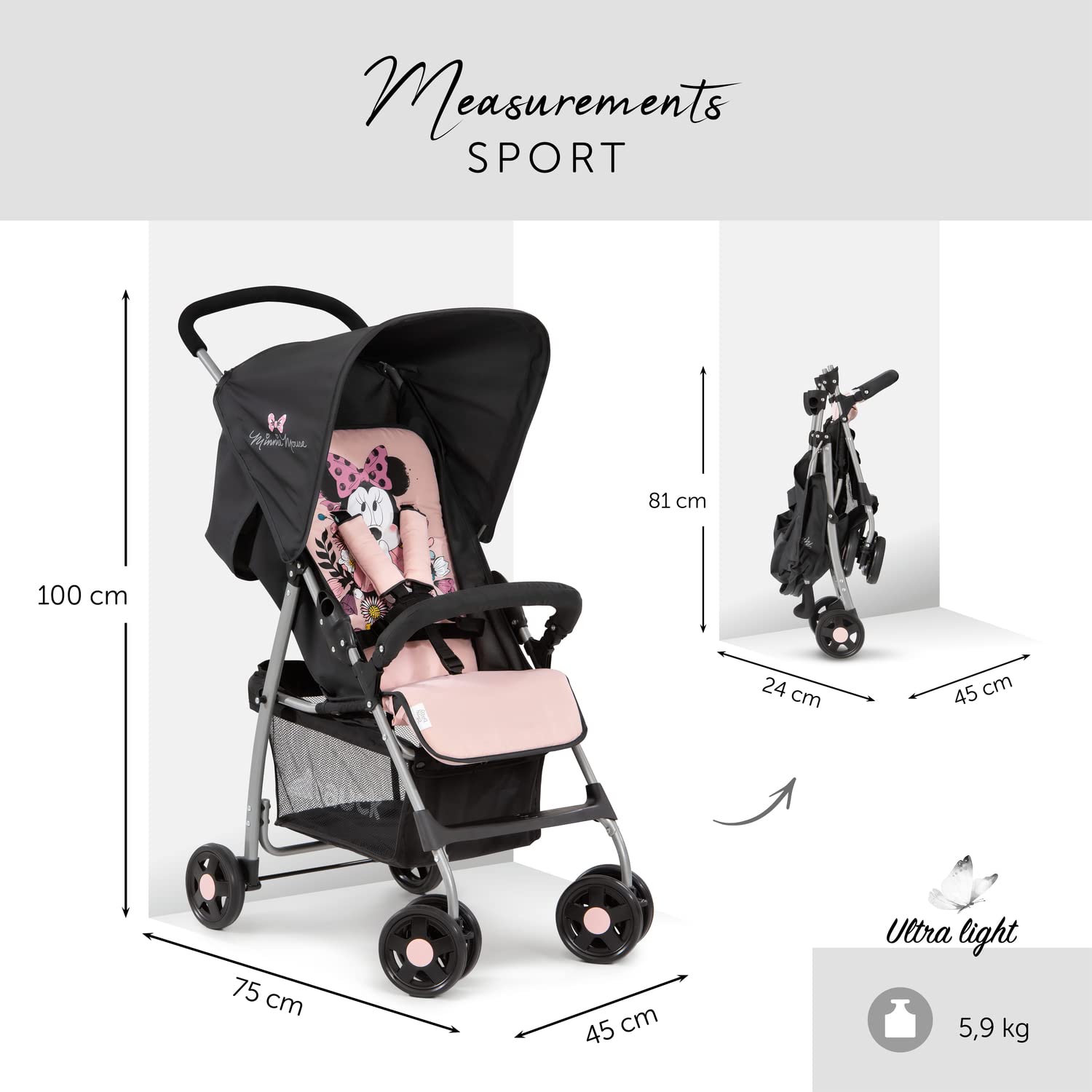 Ultraleichter Reisebuggy mit Liegefunktion & XL-Korb – Disney Design