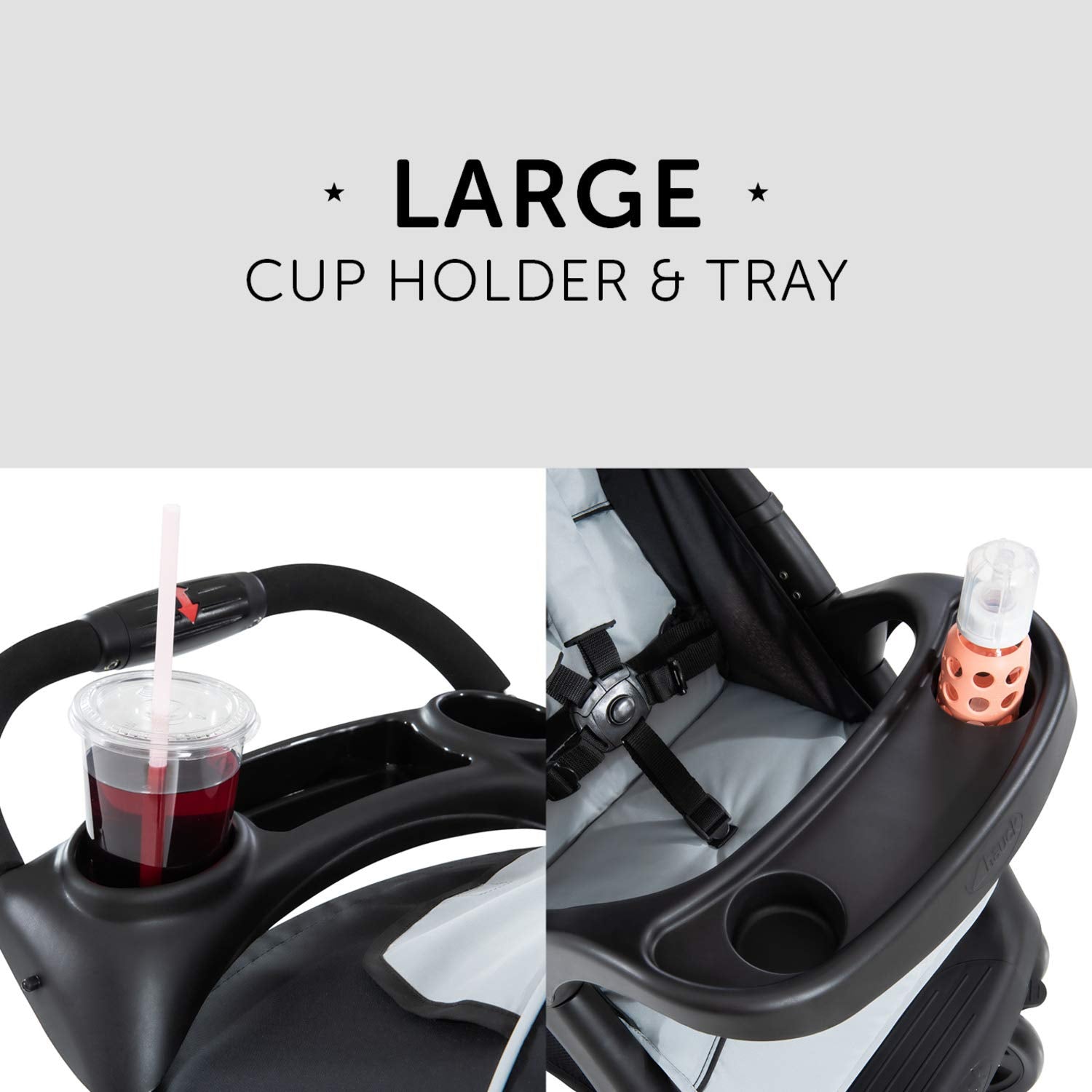 Kompakter Buggy mit Liegefunktion, Getränkehalter & XL-Korb, einhändig faltbar – Caviar/Silver