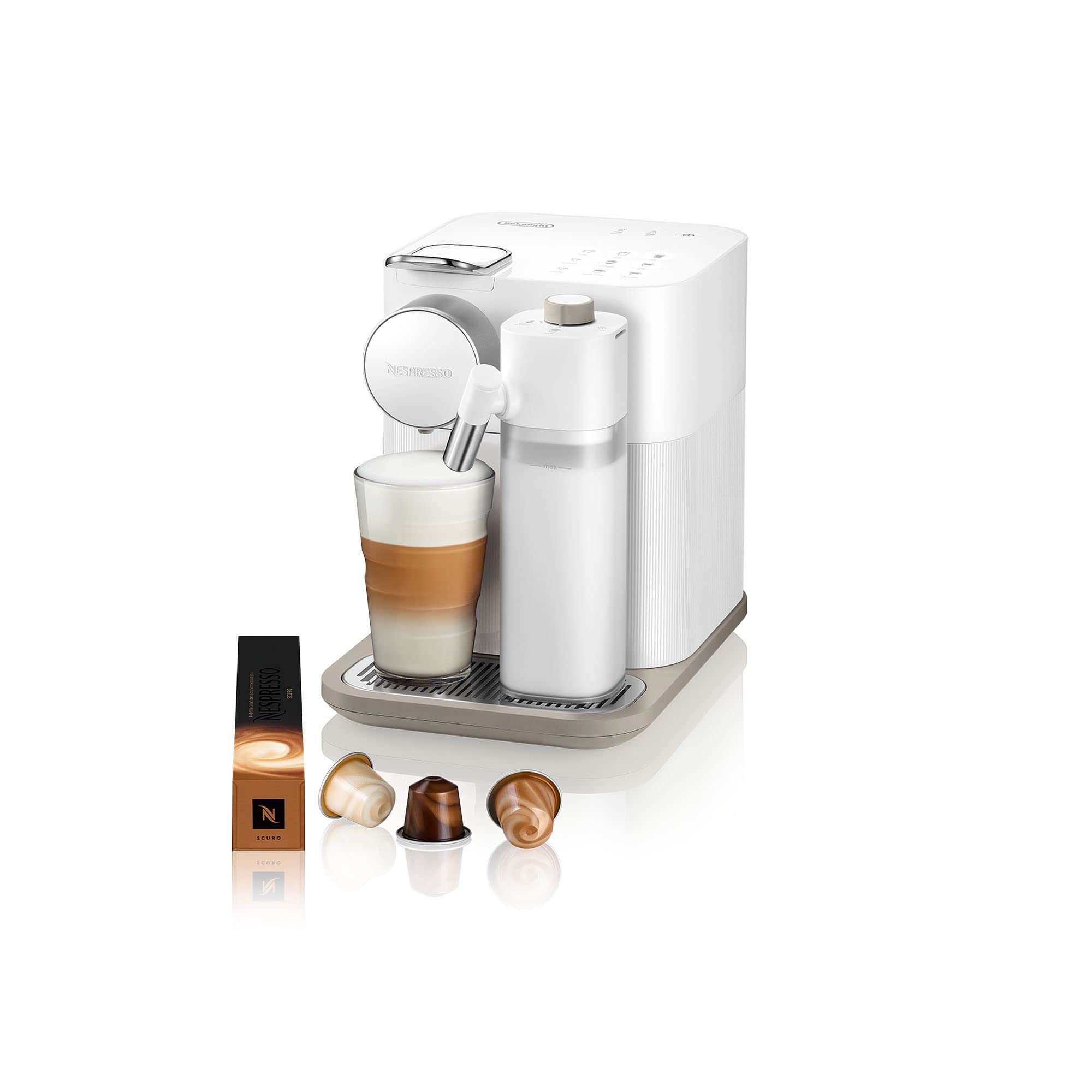 Kaffeekapselmaschine – Automatisches Milchsystem, 19 Bar Druck, 1400W, Weiß
