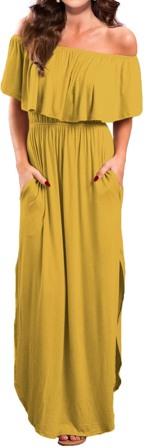 Damen Schulterfreies Sommer Maxikleid