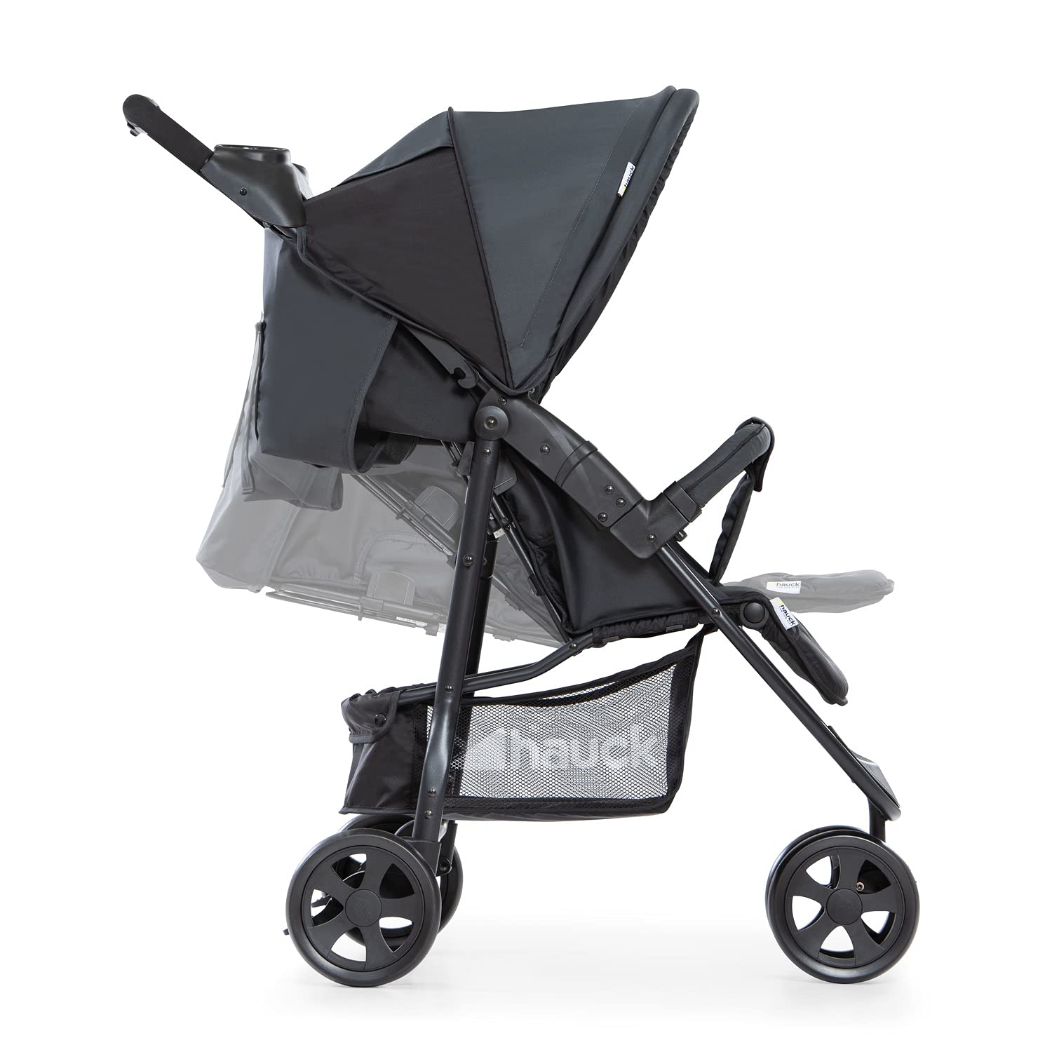 Leichter & Faltbarer Buggy mit Liegefunktion, Getränkehalter & XL-Korb – Schwarz