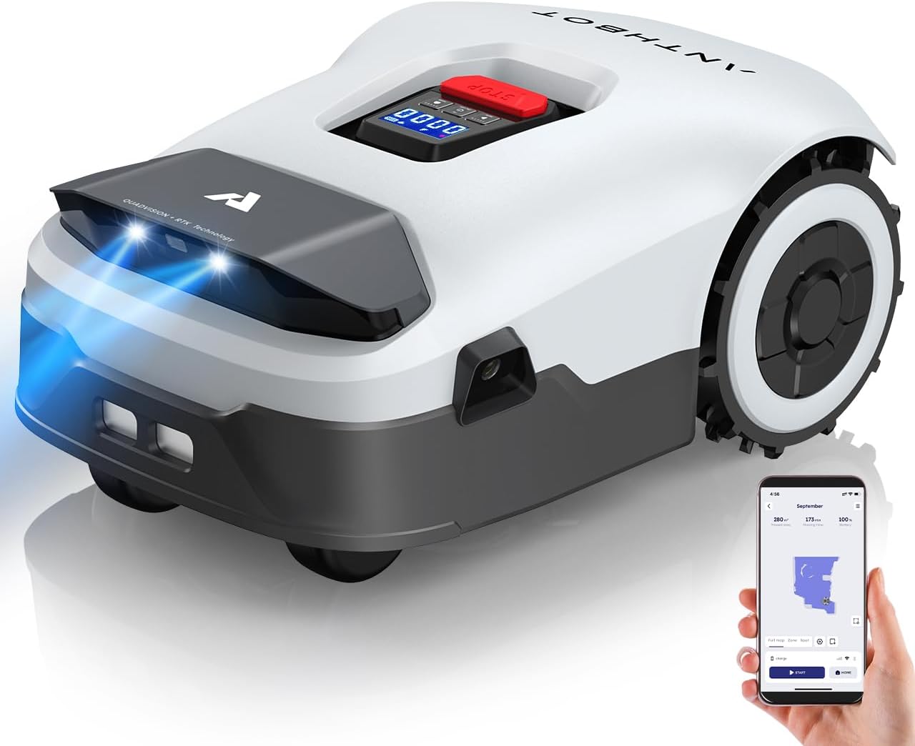 ANTHBOT KI Mähroboter Genie 600 – Drahtlos, 600 m², RTK+4-Kamera-Vision, Hindernisvermeidung, Mehrzonen-Management, Ohne Begrenzungskabel