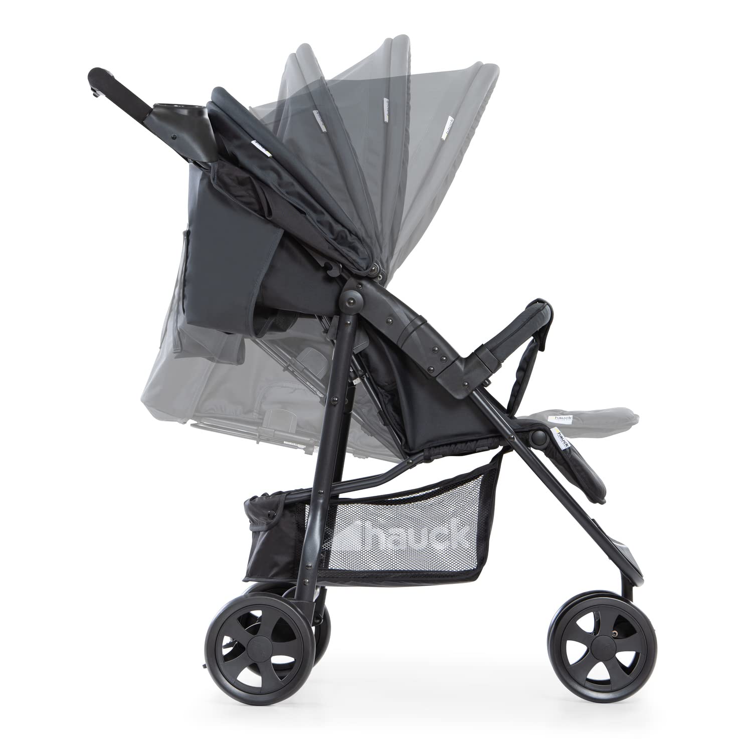Leichter & Faltbarer Buggy mit Liegefunktion, Getränkehalter & XL-Korb – Schwarz