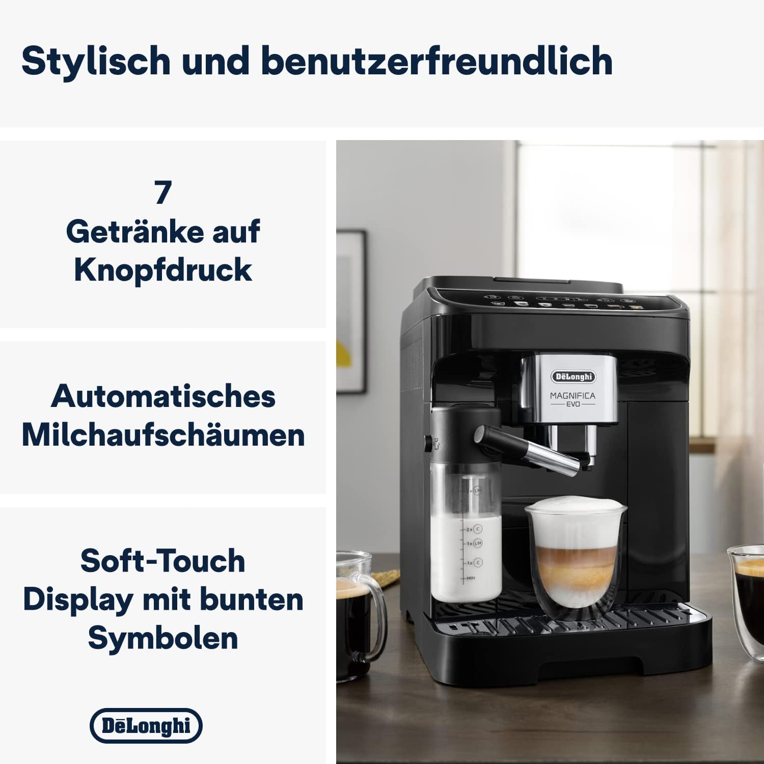 Kaffeevollautomat – LatteCrema Milchsystem, 7 Direktwahltasten