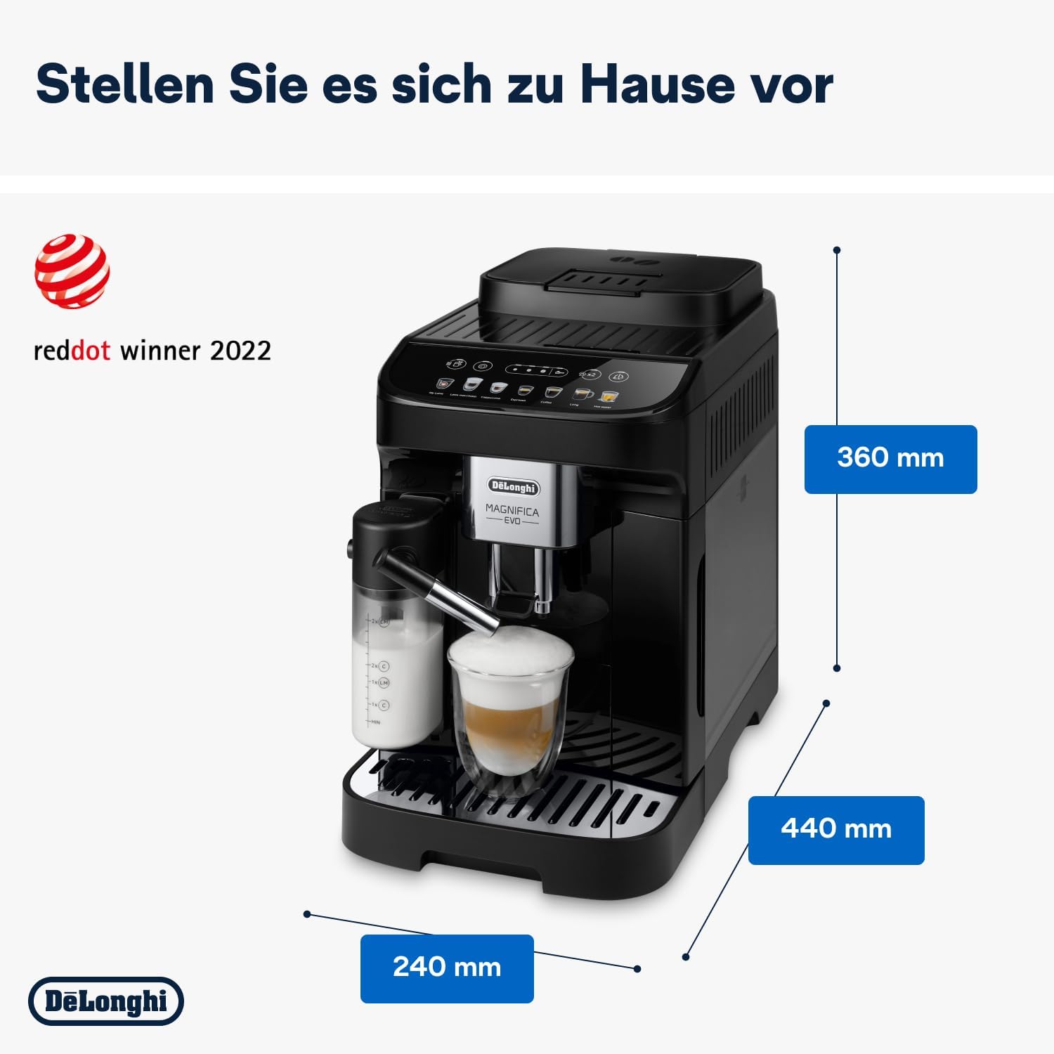 Kaffeevollautomat – LatteCrema Milchsystem, 7 Direktwahltasten