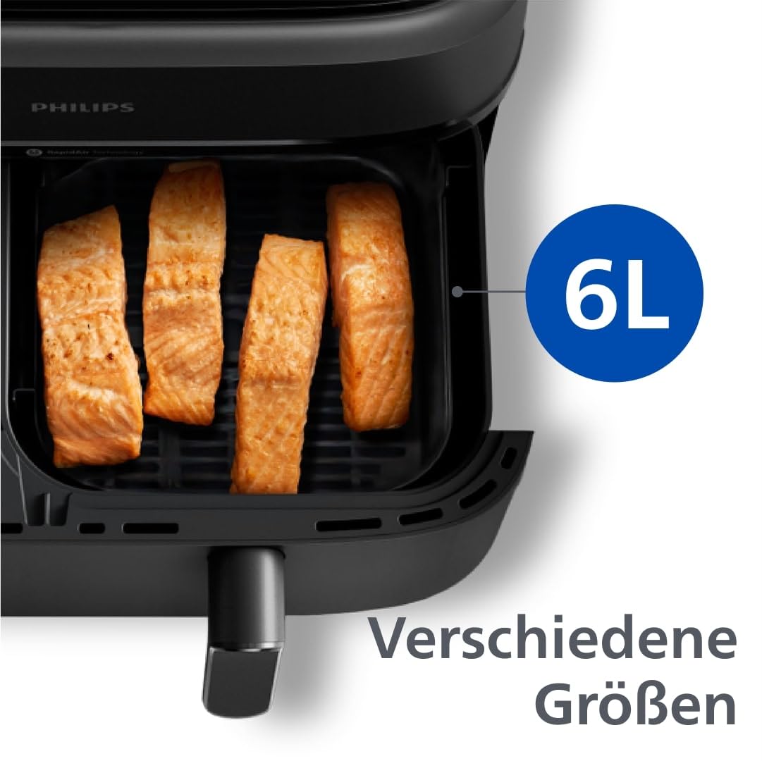 Philips Airfryer Dual Basket 3000 Series – 9L Heißluftfritteuse, 2 Körbe, RapidAir Plus Technologie, 90% weniger Fett