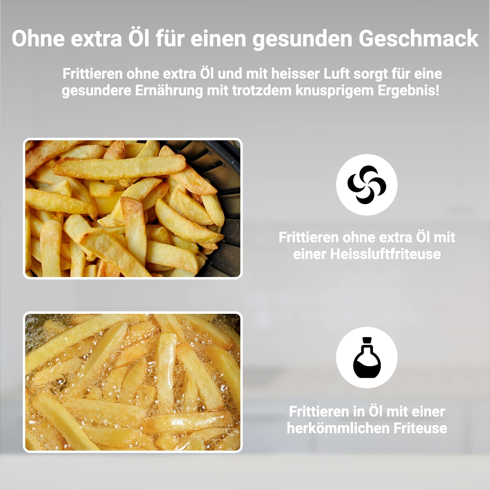 KLAMER Heißluftfritteuse XXL 5,5L – 1700W Airfryer, ölfreies Frittieren, LED-Touchscreen, digitales Rezeptbuch