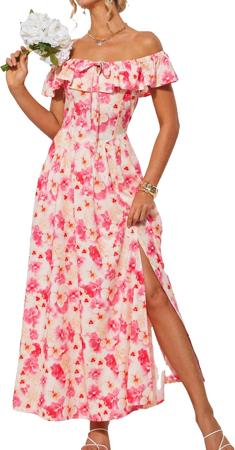 Damen Schulterfreies Sommer Maxikleid