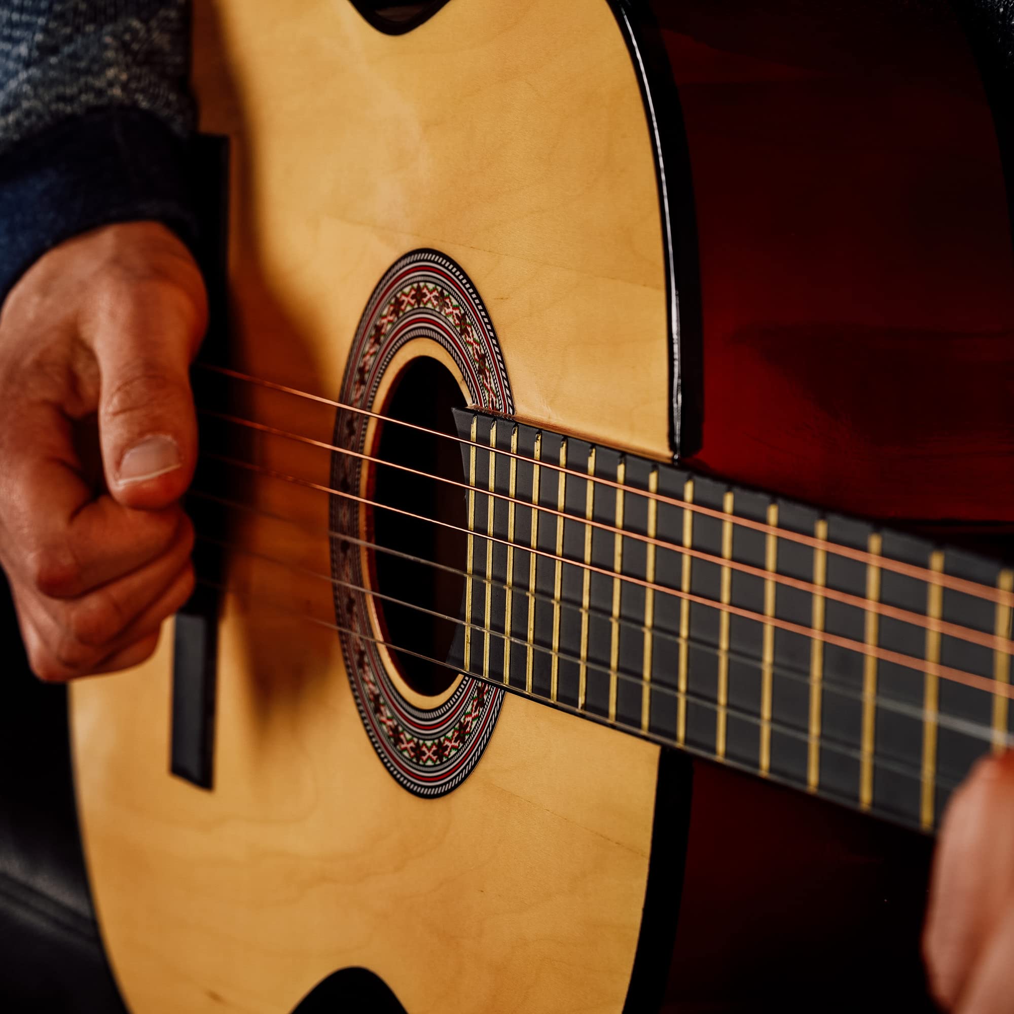 Klassikgitarre 4/4 – Vollgröße mit spanischen Nylonsaiten, Einsteigerpaket, Natur