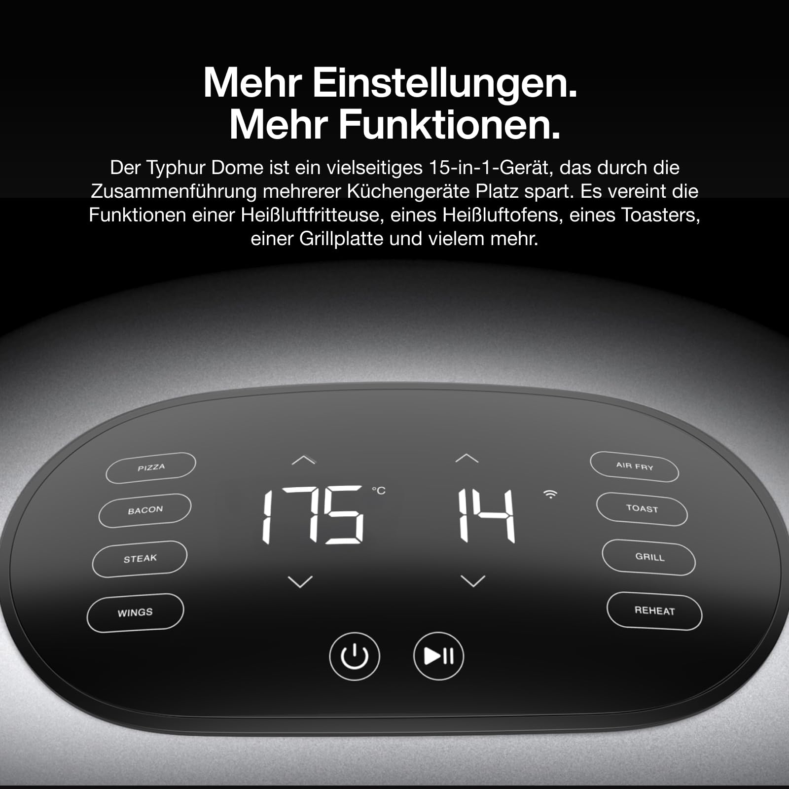 Typhur Dome 2 Heißluftfritteuse 5,3L – 15-in-1 Airfryer, Schnellste Kochgeschwindigkeit, Selbstreinigend, Intelligente Steuerung, 40+ Rezepte