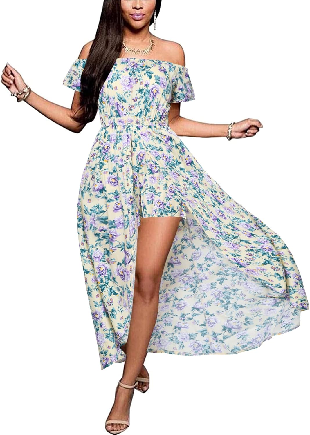 Damen Schulterfreies Maxi-Strampler Kleid