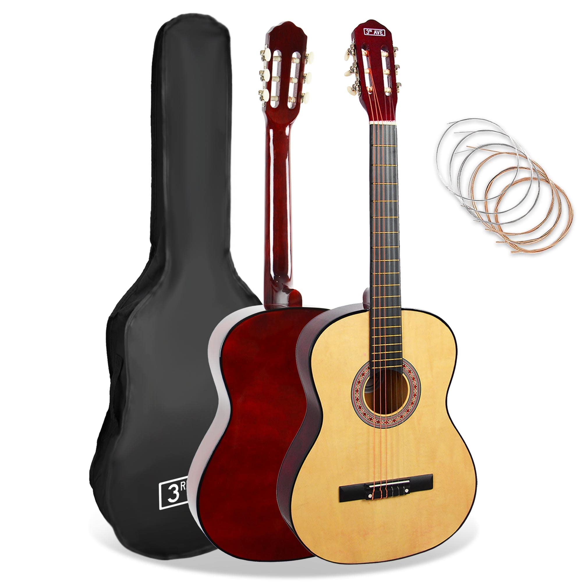 Klassikgitarre 4/4 – Vollgröße mit spanischen Nylonsaiten, Einsteigerpaket, Natur