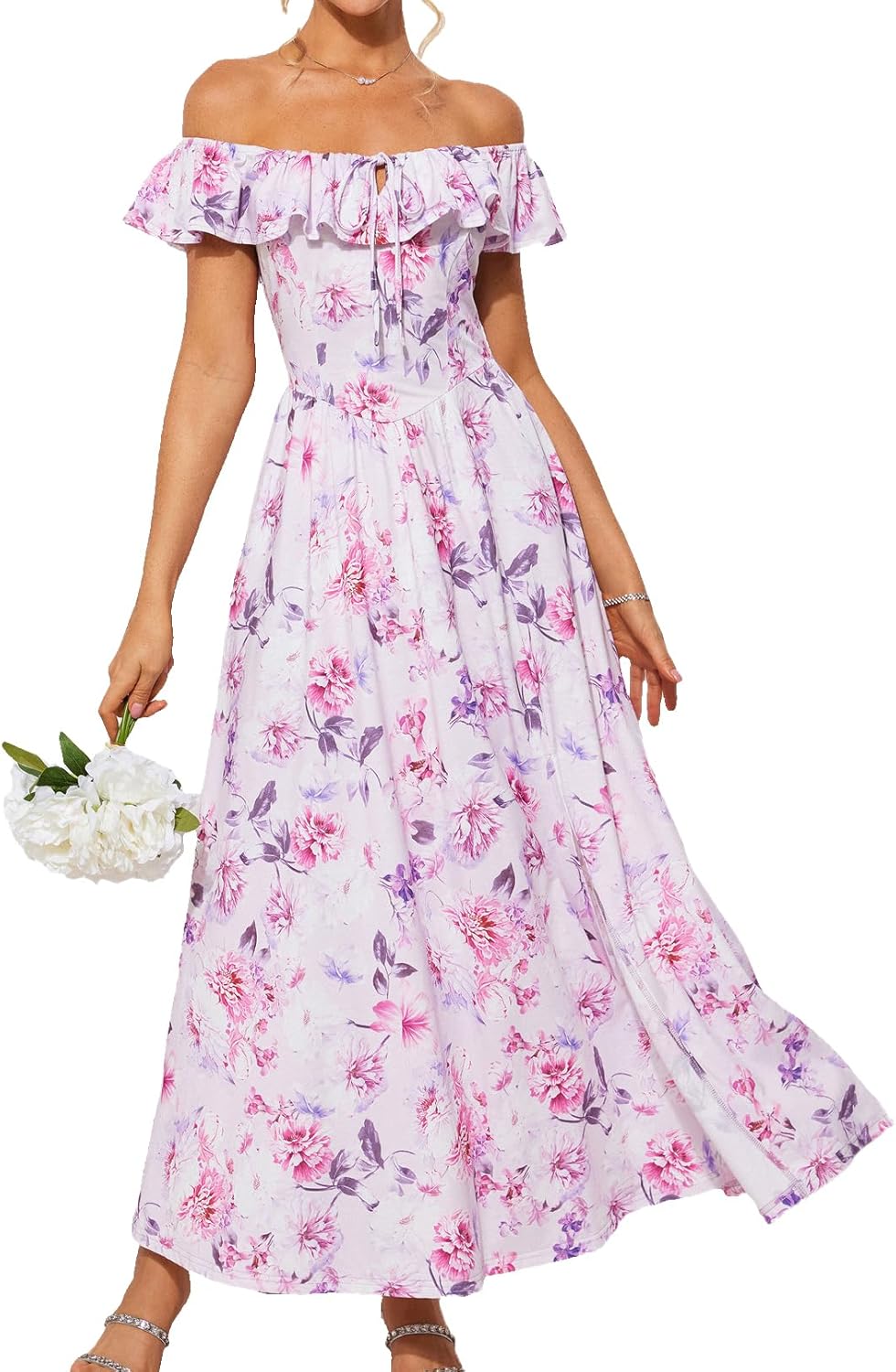 Damen Schulterfreies Sommer Maxikleid