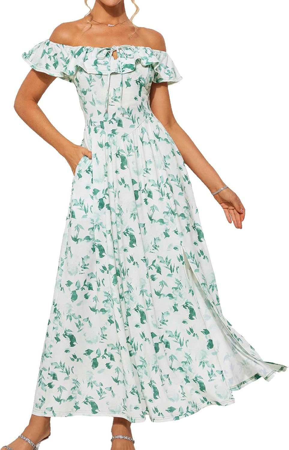 Damen Schulterfreies Sommer Maxikleid