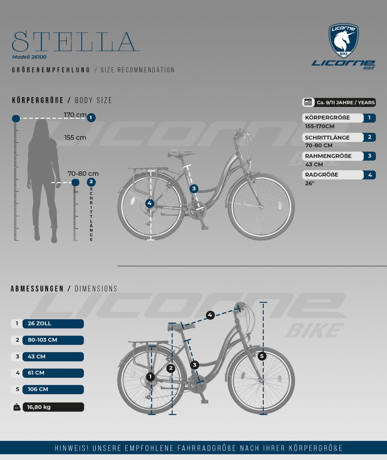 Licorne Bike Stella Premium – Citybike 24"/26"/28", 21-Gang-Schaltung