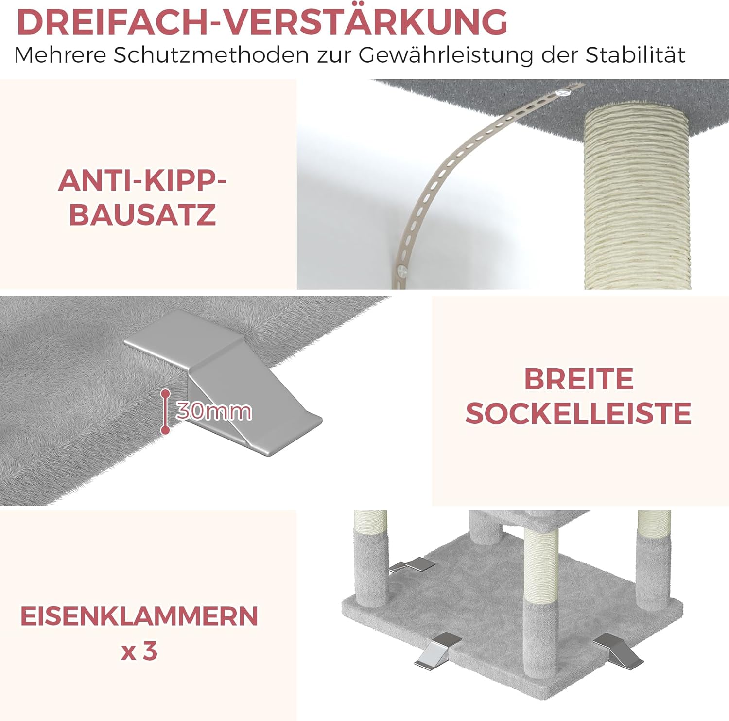 Katzenbaum XXL 208 cm mit 16 Kratzsäulen, Katzenhaus und Hängematte