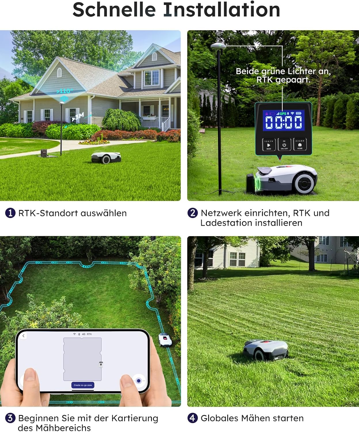 ANTHBOT KI Mähroboter Genie 600 – Drahtlos, 600 m², RTK+4-Kamera-Vision, Hindernisvermeidung, Mehrzonen-Management, Ohne Begrenzungskabel
