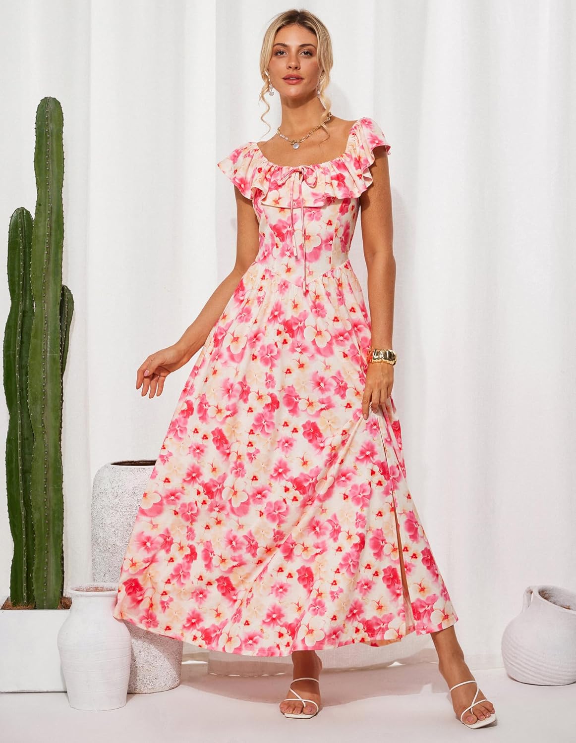 Damen Schulterfreies Sommer Maxikleid