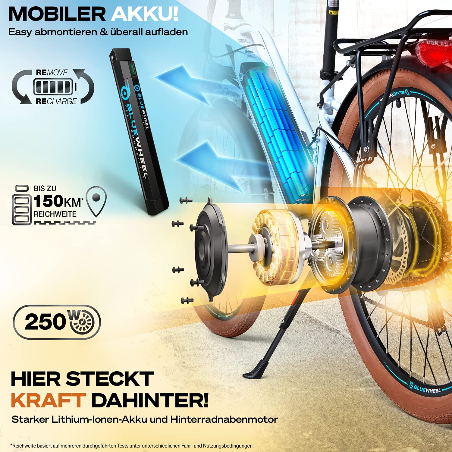 BLUEWHEEL BXB85 26" City E-Bike – 150 km Reichweite, 7 Gänge, 25 km/h