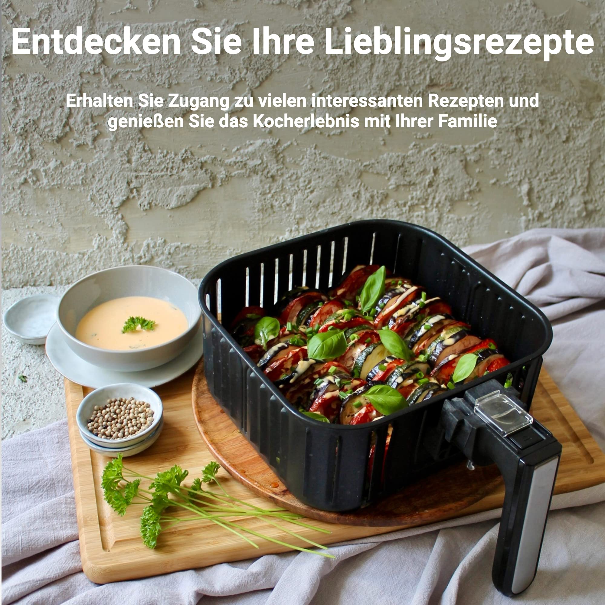 KLAMER Heißluftfritteuse XXL 5,5L – 1700W Airfryer, ölfreies Frittieren, LED-Touchscreen, digitales Rezeptbuch