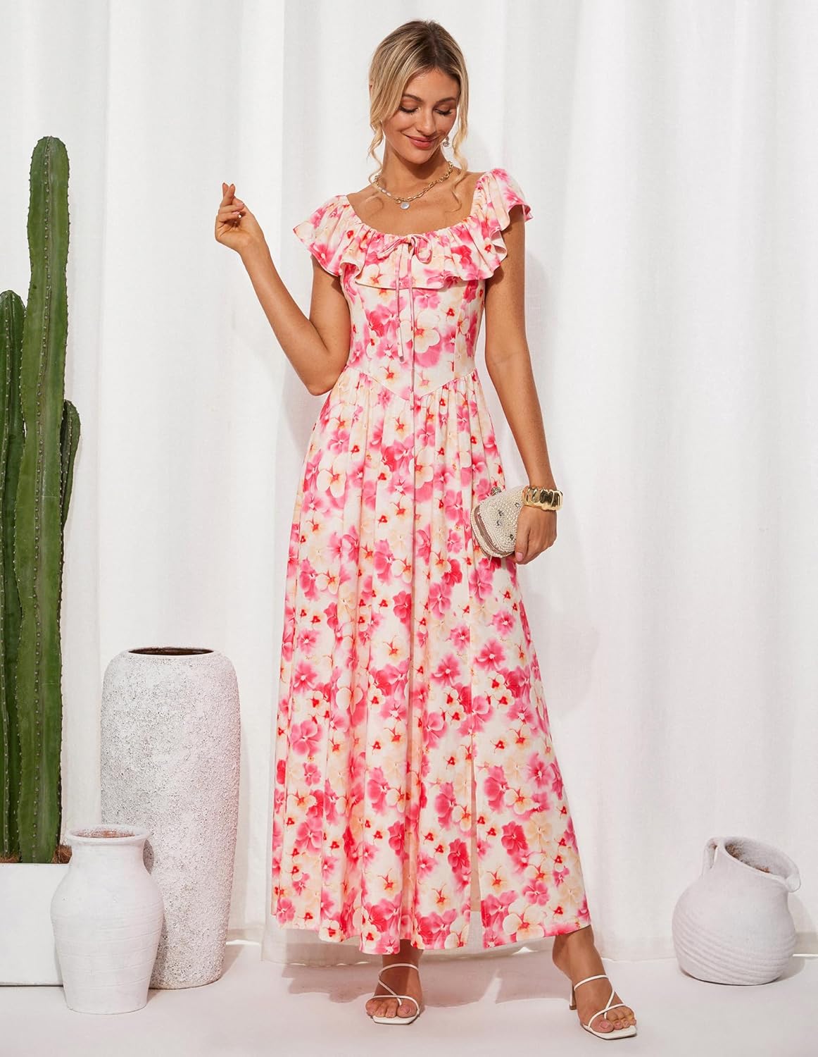 Damen Schulterfreies Sommer Maxikleid