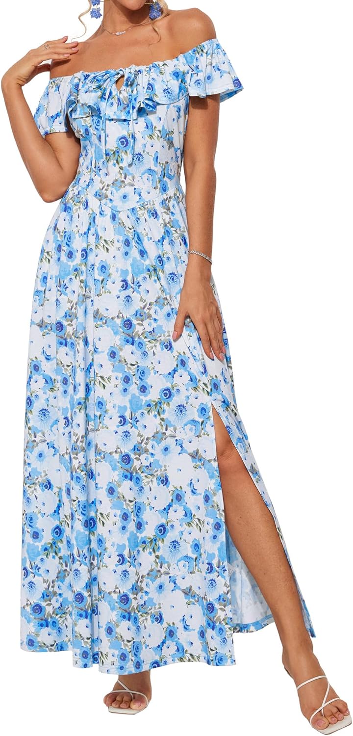 Damen Schulterfreies Sommer Maxikleid