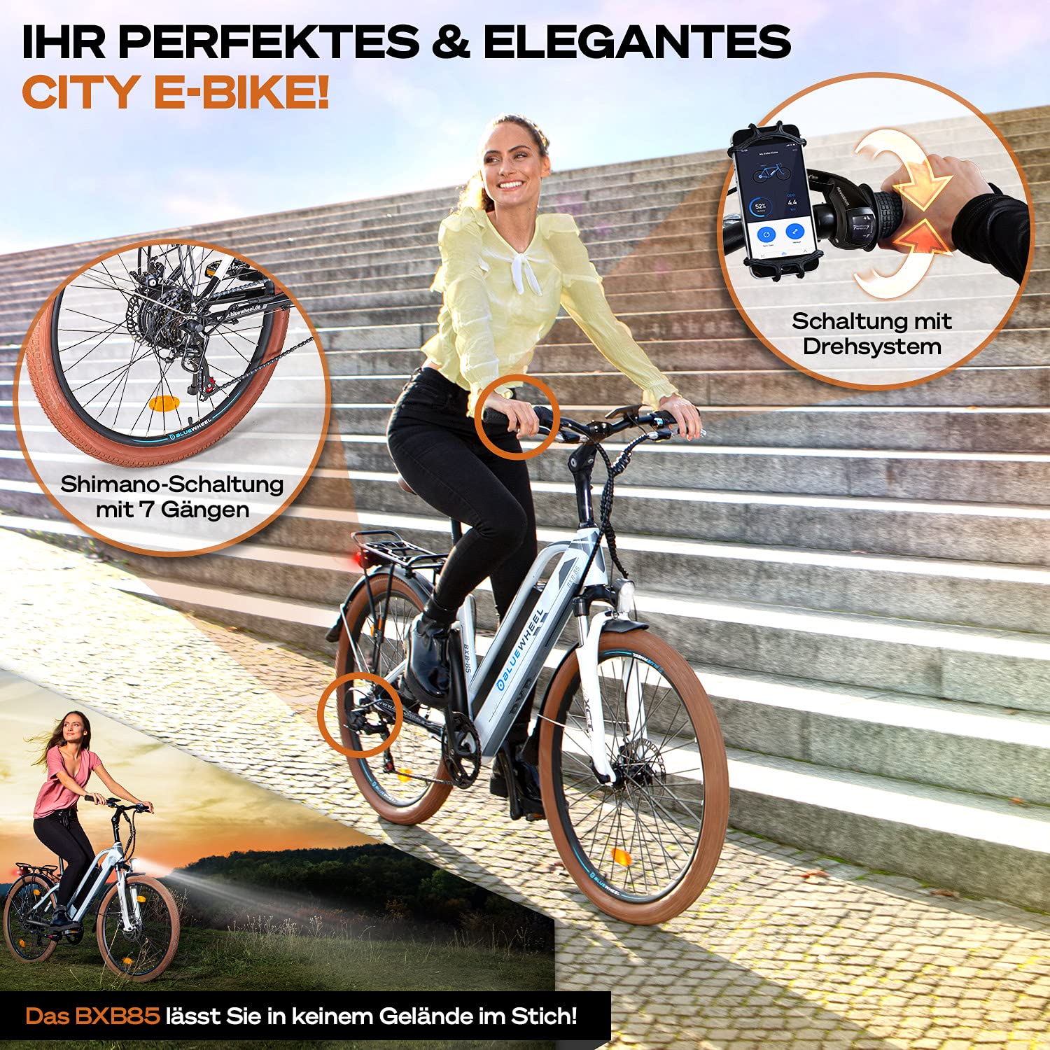 BLUEWHEEL BXB85 26" City E-Bike – 150 km Reichweite, 7 Gänge, 25 km/h